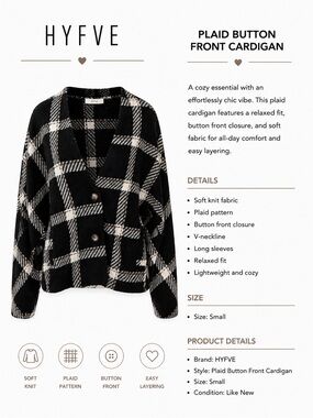 HYFVE Black and Cream Plaid Button-Front Cardigan
